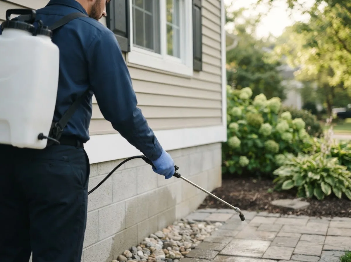 Pest control technician inspecting a home in Greenfield, OH